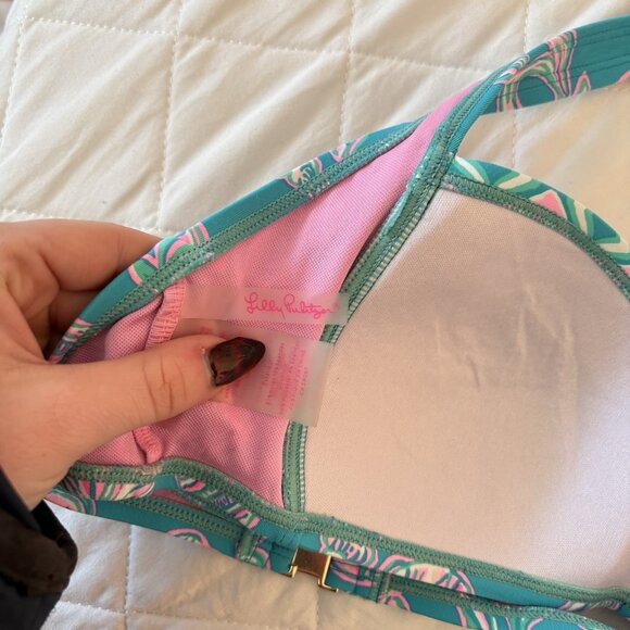 Lilly Pulitzer Womens Size 8 Roby Bikini Top WATER YA WAITING FOR Blue Pink Pool - Picture 7 of 8